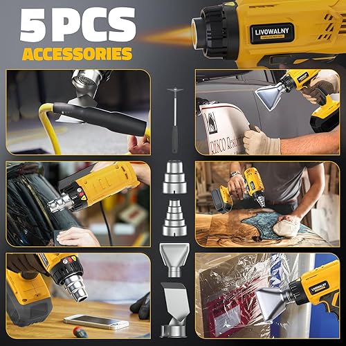 Miniatura 17 de LIVOWALNY Pistola de calor inalámbrica compatible con batería Makita de 18 V: pantalla digital LCD, 350 W, 122 ℉ a 1022 ℉, pistola de aire caliente