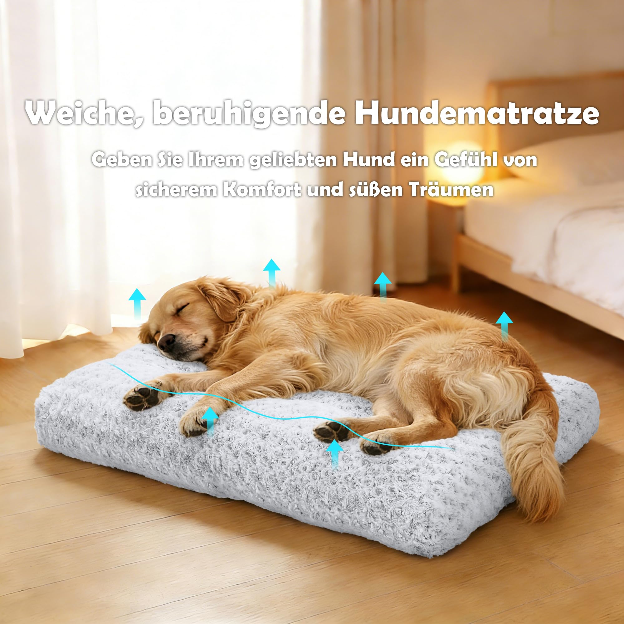 Homaxy Cama para perros grandes, mullida, ergonómica, lavable, con parte inferior antideslizante, para perros grandes, 120 x 74 x 10 cm, color blanco