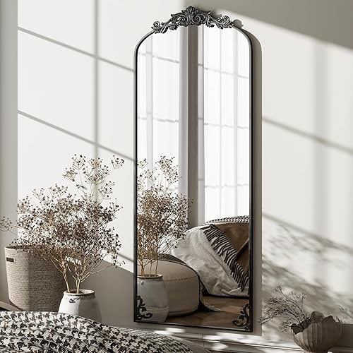 Miniatura 6 de GLSLAND Espejo vintage de longitud completa de 64 x 21 pulgadas, espejo grande arqueado tallado de cuerpo completo con marco de metal barroco para