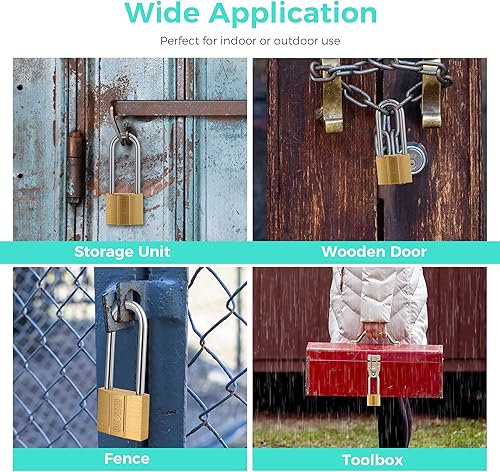 Miniatura 7 de 8140L-4P Candado con llave de grillete largo (con llave similar, impermeable, cerradura de latón macizo) para cobertizos, unidad de almacenamiento,