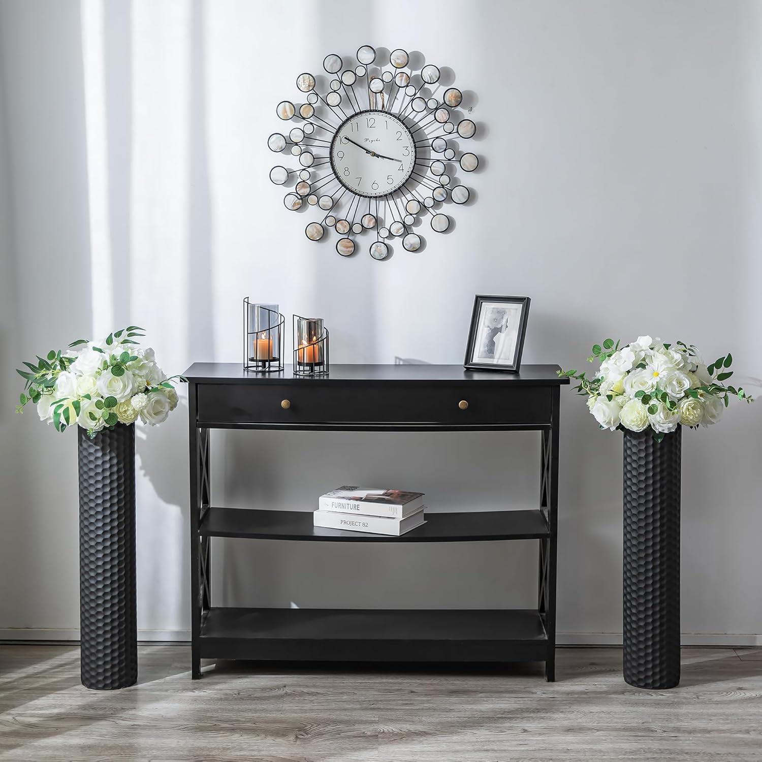 Sziqiqi Black Tall Floor Vase: 27.6in Metal Modern Cylinder Floor Vases for Fireplace with Honeycomb Texture - Set of 2 Large Decorative Vase Home Decor for Living Room Bedroom Home Corner Indoor - Image 5