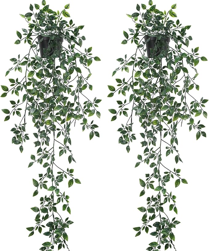 LUWENER Artificial Hanging Plants, 2 Pack Fake Hanging Plants with Pot