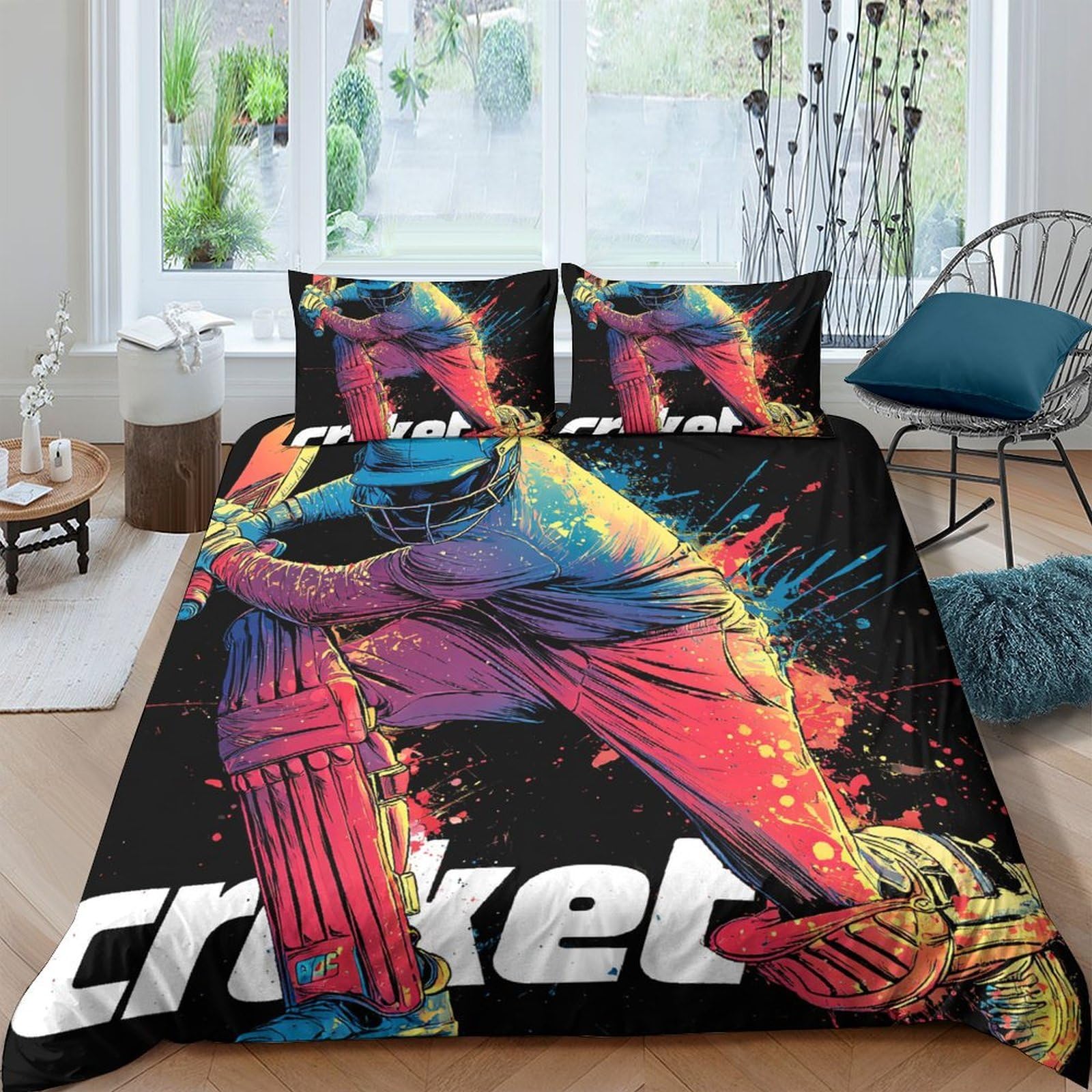 Ctjqhvkz Style-8 3D Printed Colourful Cricket Fitted Sheet Microfiber Soft Bedroom Decor Youth Adult Mattress Cover Single（135X200cm）