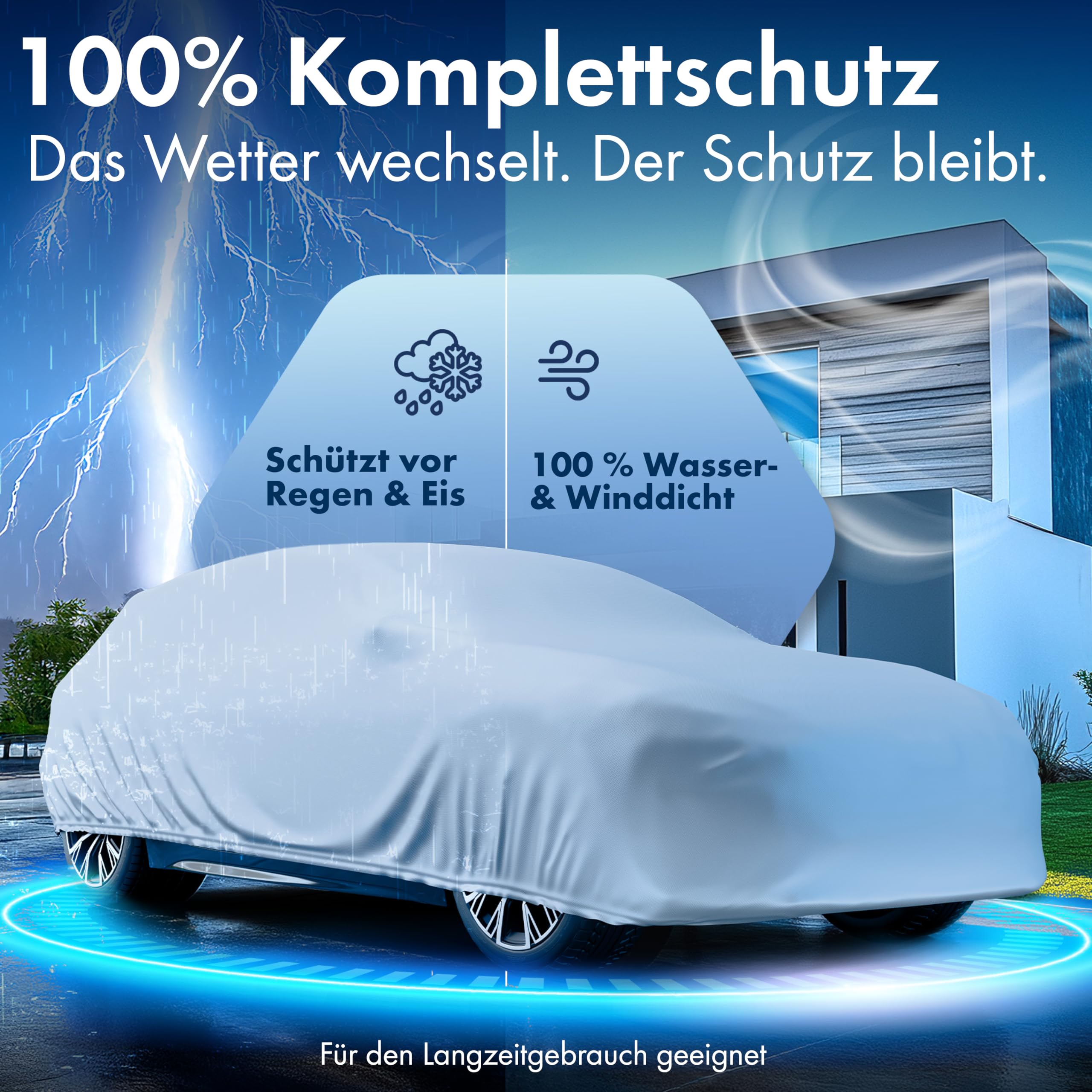 Walser Abdeckplane Auto All Weather, Abdeckung wasserdicht, 100% wetterfeste PKW Garage Zelt Sommer/Winter, Autoabdeckung Outdoor, Schutzdecke wasserdicht, Autoplane Vollgarage Größe 6 Kombi Silber