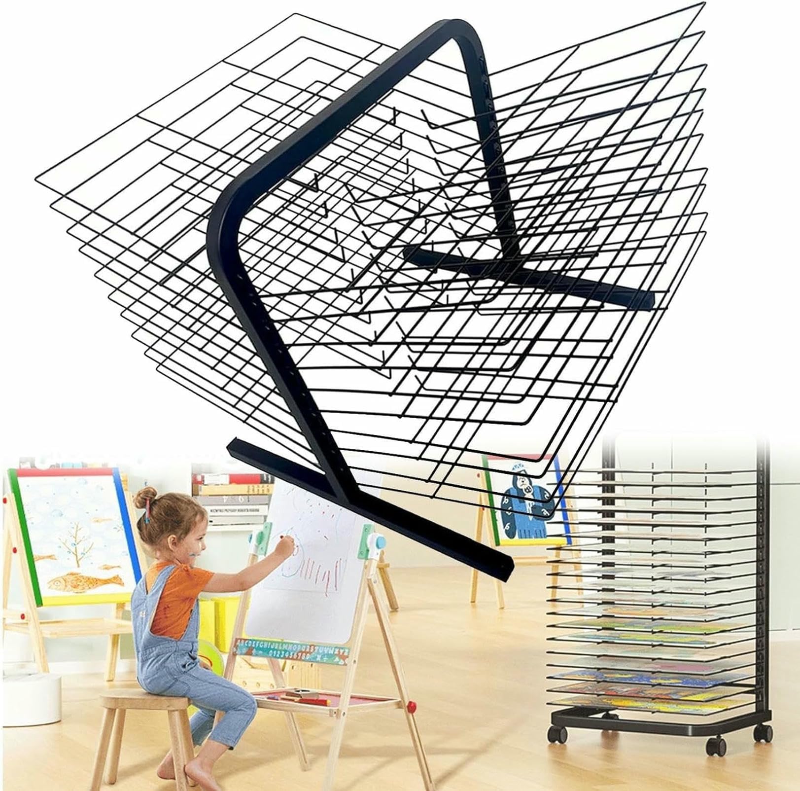 Séchoir à peinture de table en métal à étagères amovibles