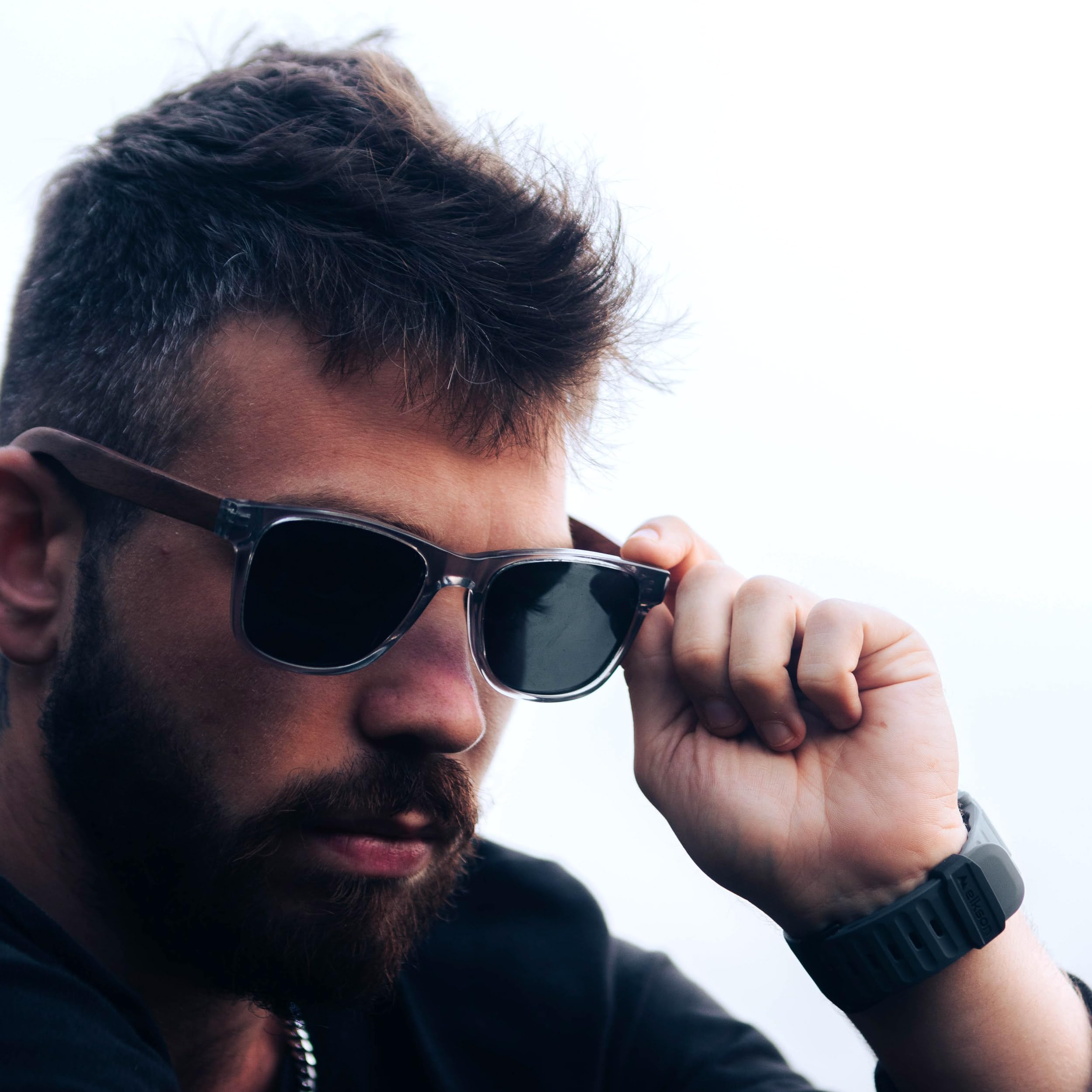 Gafas de sol de madera hombre y mujer | Polarizadas Patillas de madera | Montura de acetato negro o transparente | Gafas de sol oscuras lentes Protección UV400 | Gafas de sol mujer y hombre