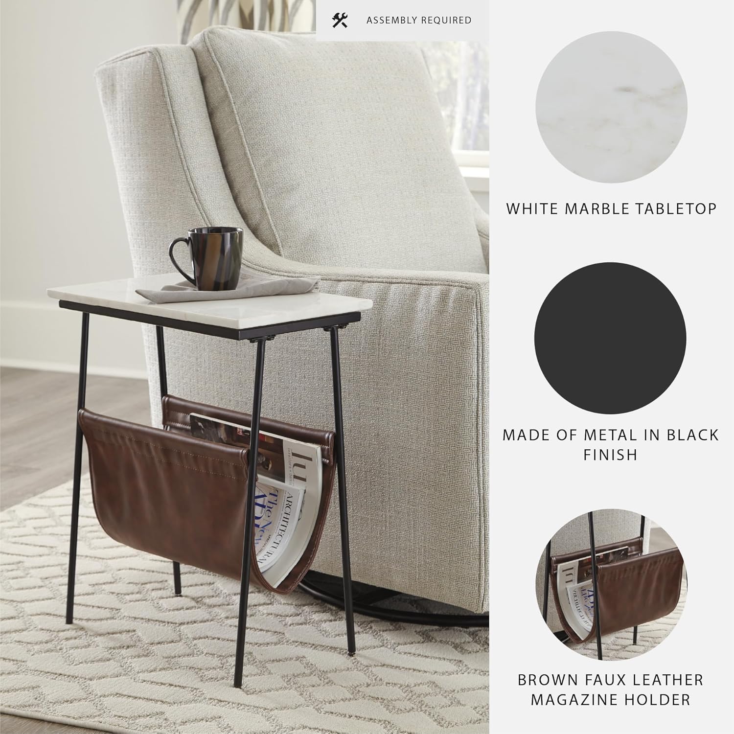 Signature Design by Ashley Etanbury Modern Chic Marble Top Accent Table, White & Black