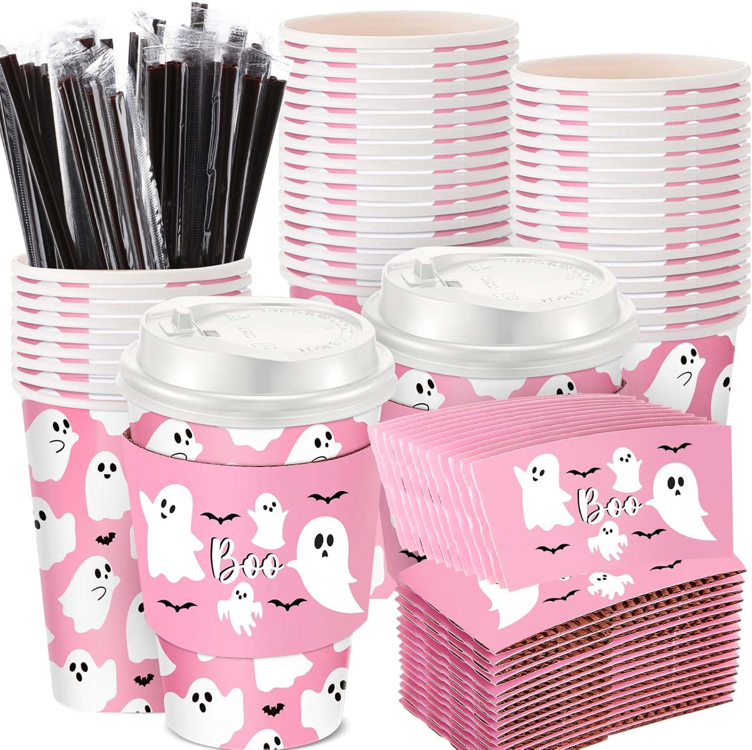 Pickmesh 50 Sets 12oz Winter Baby Shower Party Coffee Cup Sets, Baby It's Cold Outside Snowflake Hot Cocoa Bar Paper Cups with Lids, Sleeves Stirrers for Christmas Birthday Decor