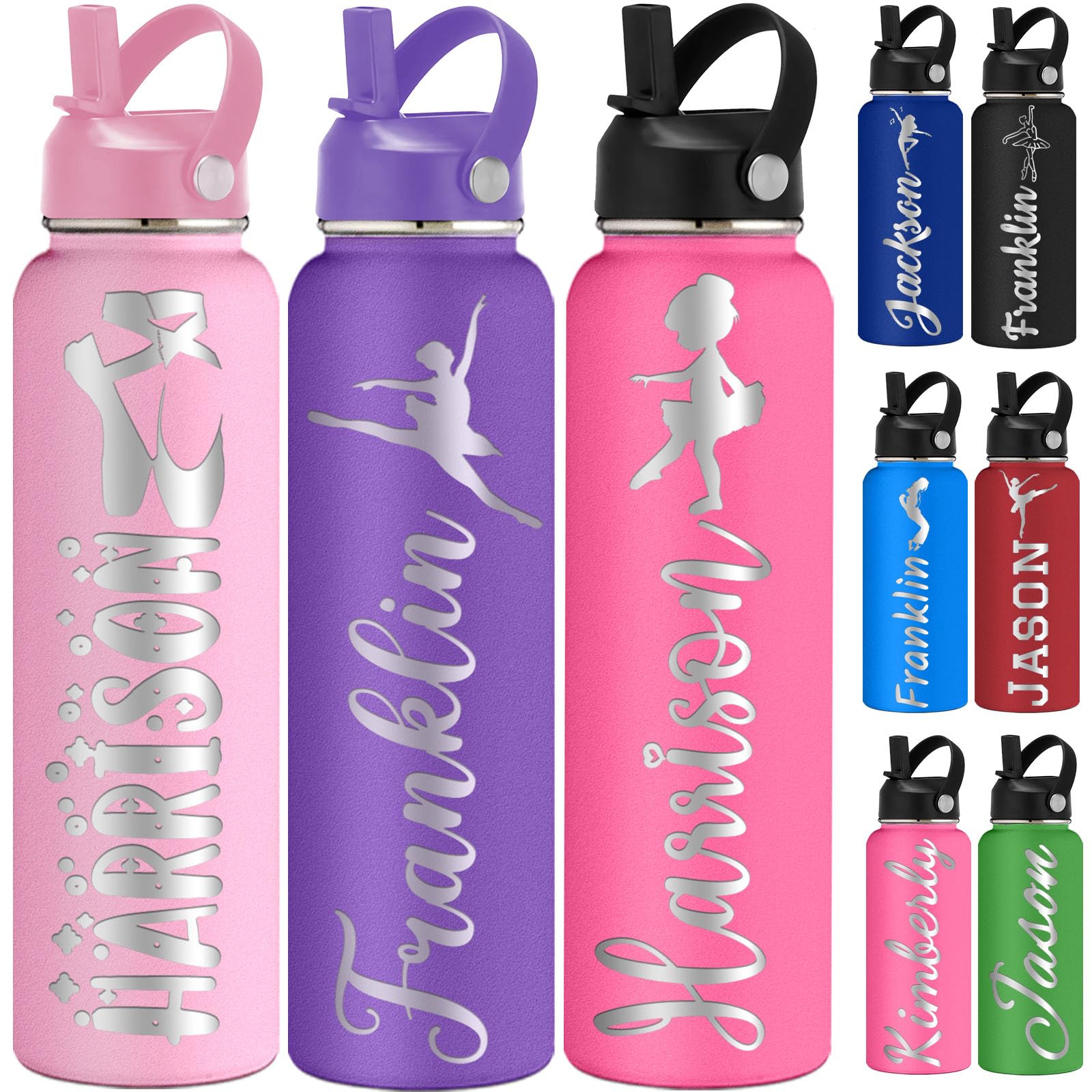 Bear Dancing Tie Dye Water Bottle 18oz - Stainless Steel Insulated Sports Bottle With Straw | Leak Proof & Keeps Drinks Cold - View #5