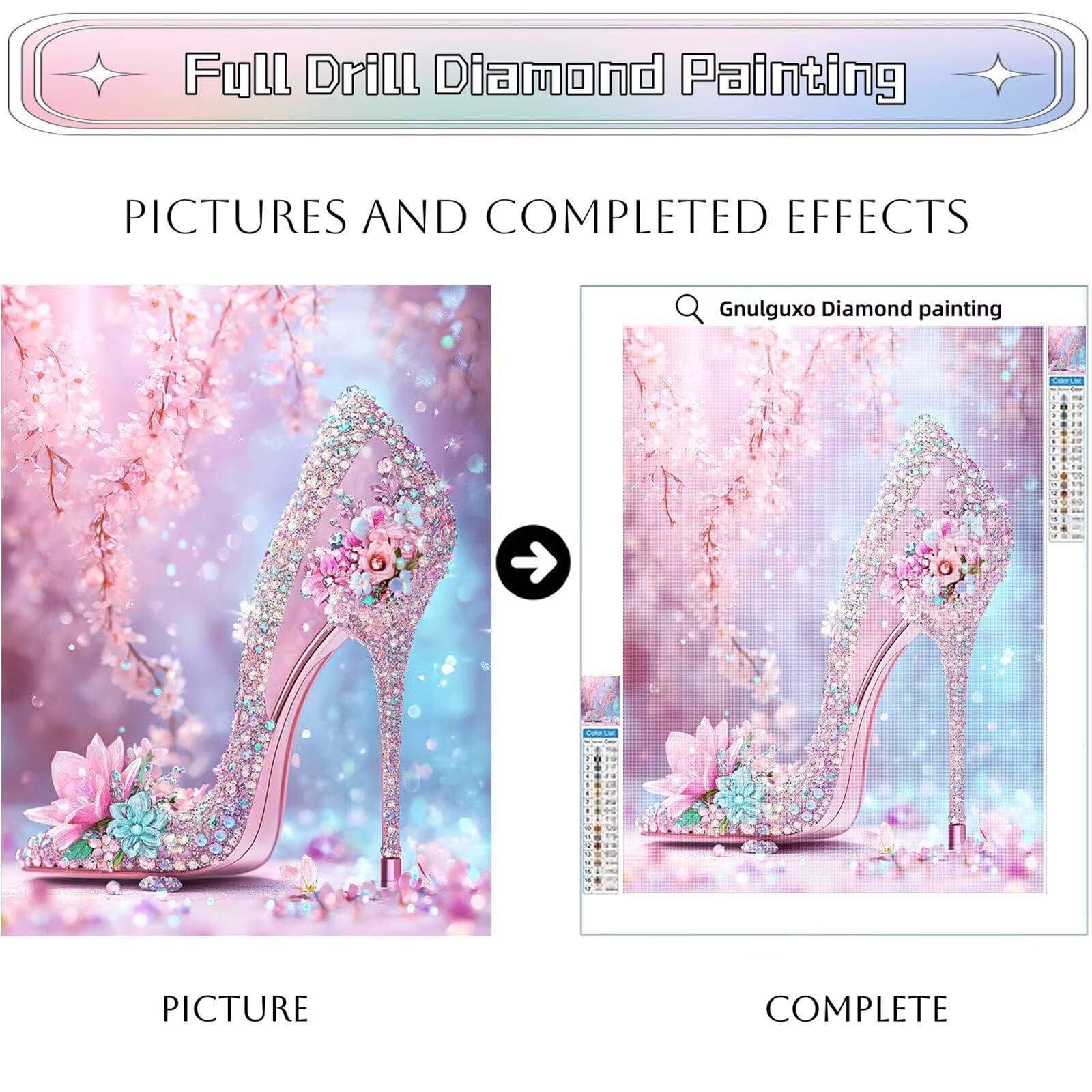 Rosa Diamond Painting Kristallschuhe Diamond Painting 60x80cm, 5D Vollbohrer Diamanten Kinder Bastelset DIY Set Erwachsene Kreativ Set für Erwachsene für Zimmer Wand Deko Geschenke für Frauen,Model801