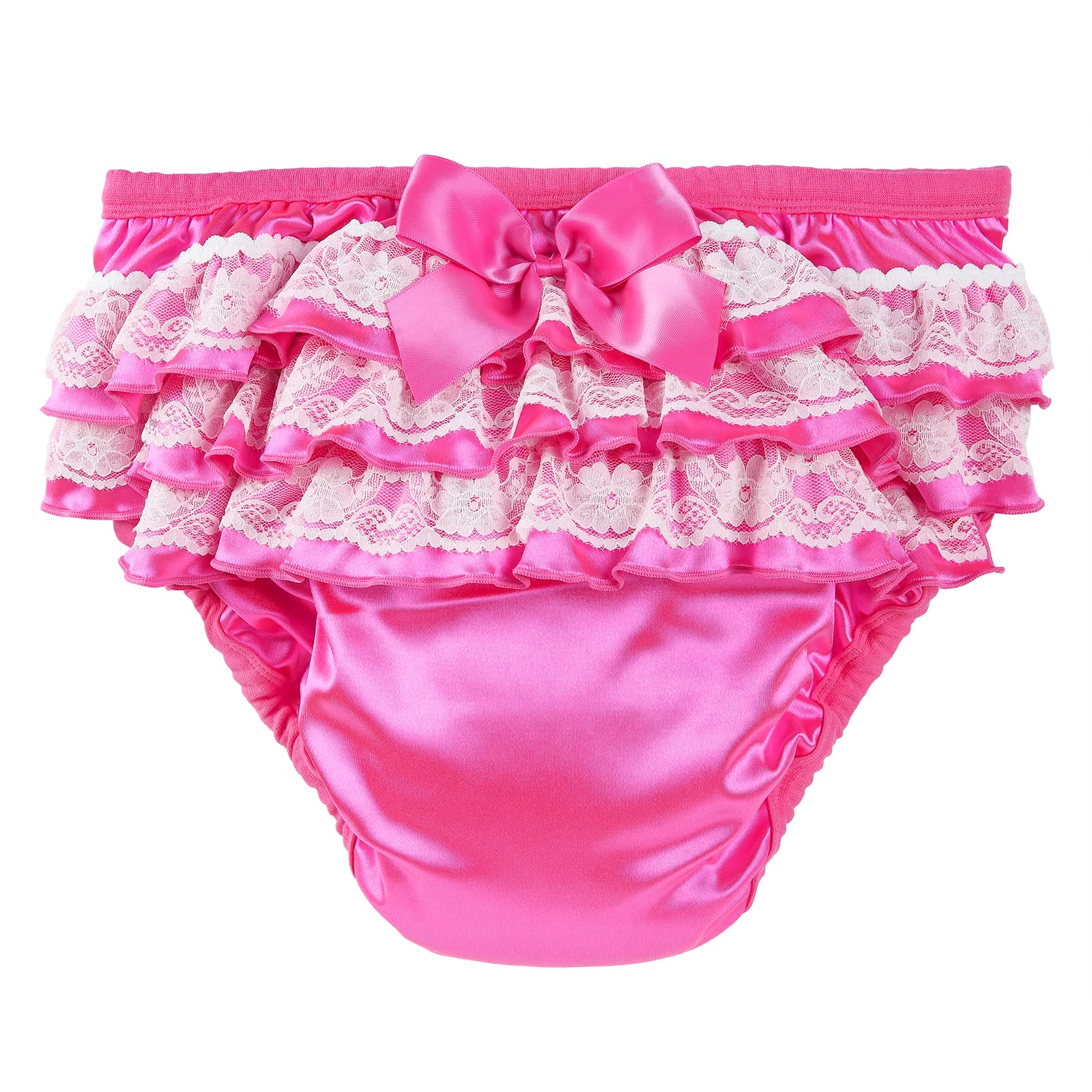 LittleForBig Weiche Unterwäsche Bequeme Waschbare Wiederverwendbare Gerüschte Spitzenschleife Pretty in Magenta Satin Trainingshosen für Erwachsene M
