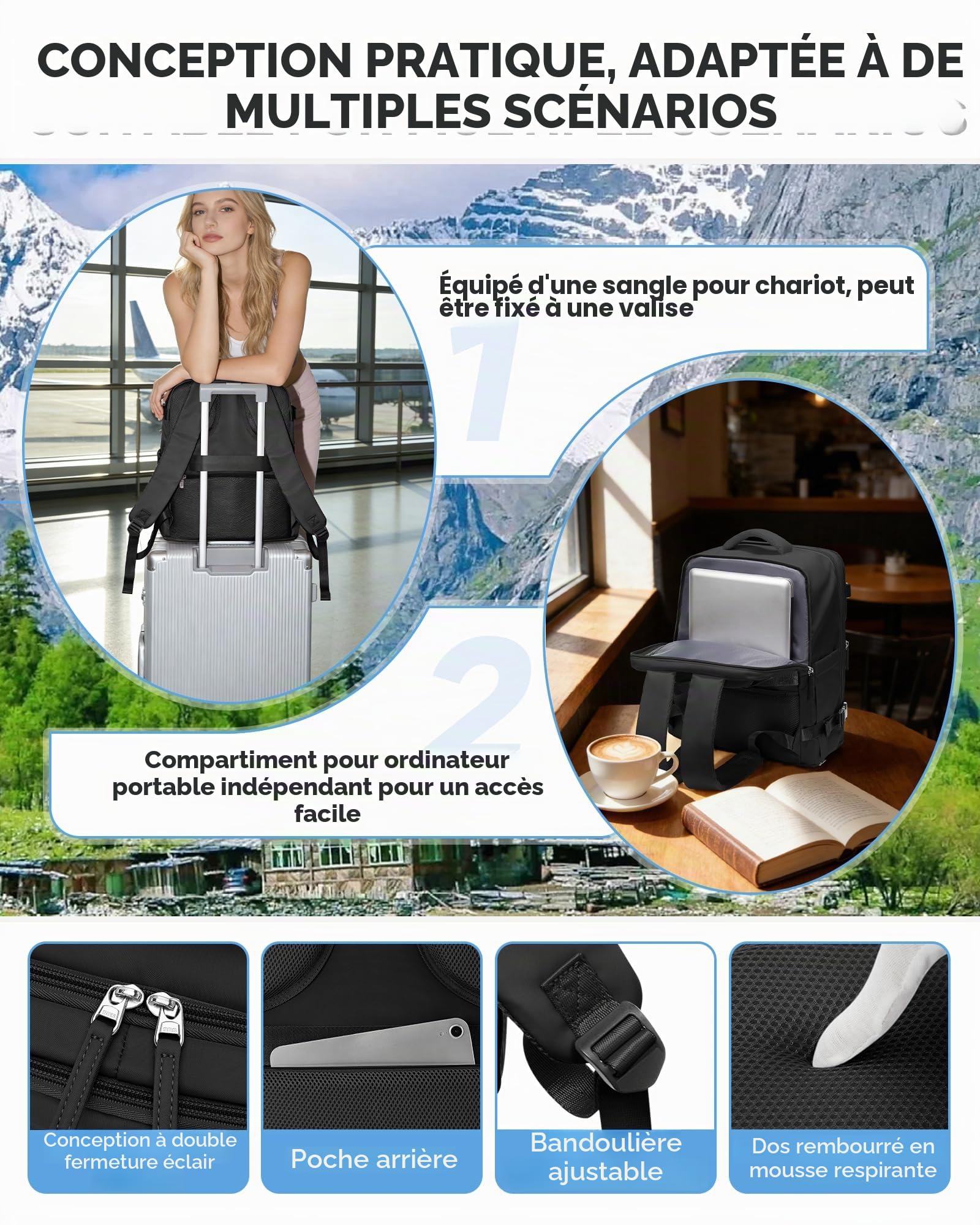 BJLFS Sac à dos Sous Vide Avec Pompe Ryanair Wizzair 40×30×20 Femme | Bagage Cabine Ryanair Sous Vide Bagage À Main Easyjet Sac à Dos Compression Voyage Sac pour Ordinateur Portable 16 Pouce