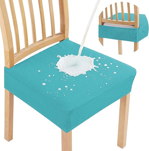 Miniatura 26 de Smiry Juego de 4 fundas de asiento impermeables para sillas de comedor, tela jacquard elástica, extraíble y lavable, fundas protectoras de asiento