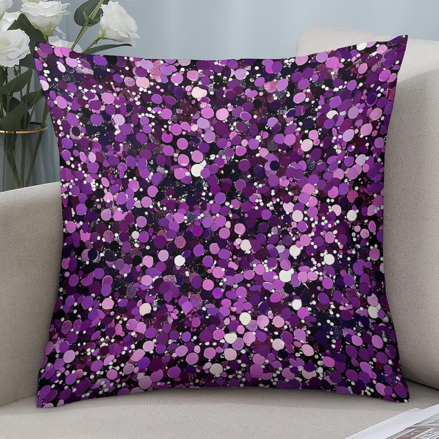 Purple Glitter Pattern Printed Throw Pillow Case 4 Pcs Soft Pillowcases Pillows Covers Sofa Bed Decor 12/14/16/17/18/20/22/24/32 Inches