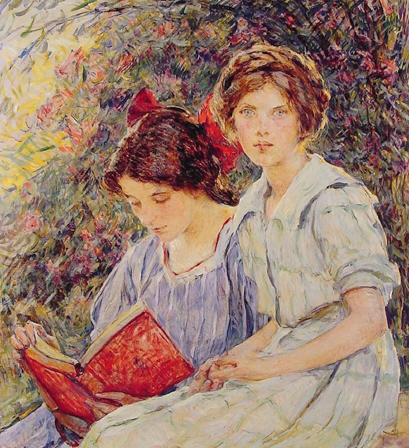 ARTXLXXBN Famous Painting Art Wall Decor Abstract Art Picture Two Girls Reading by Animal Pictures for Home Decor 60x90cm