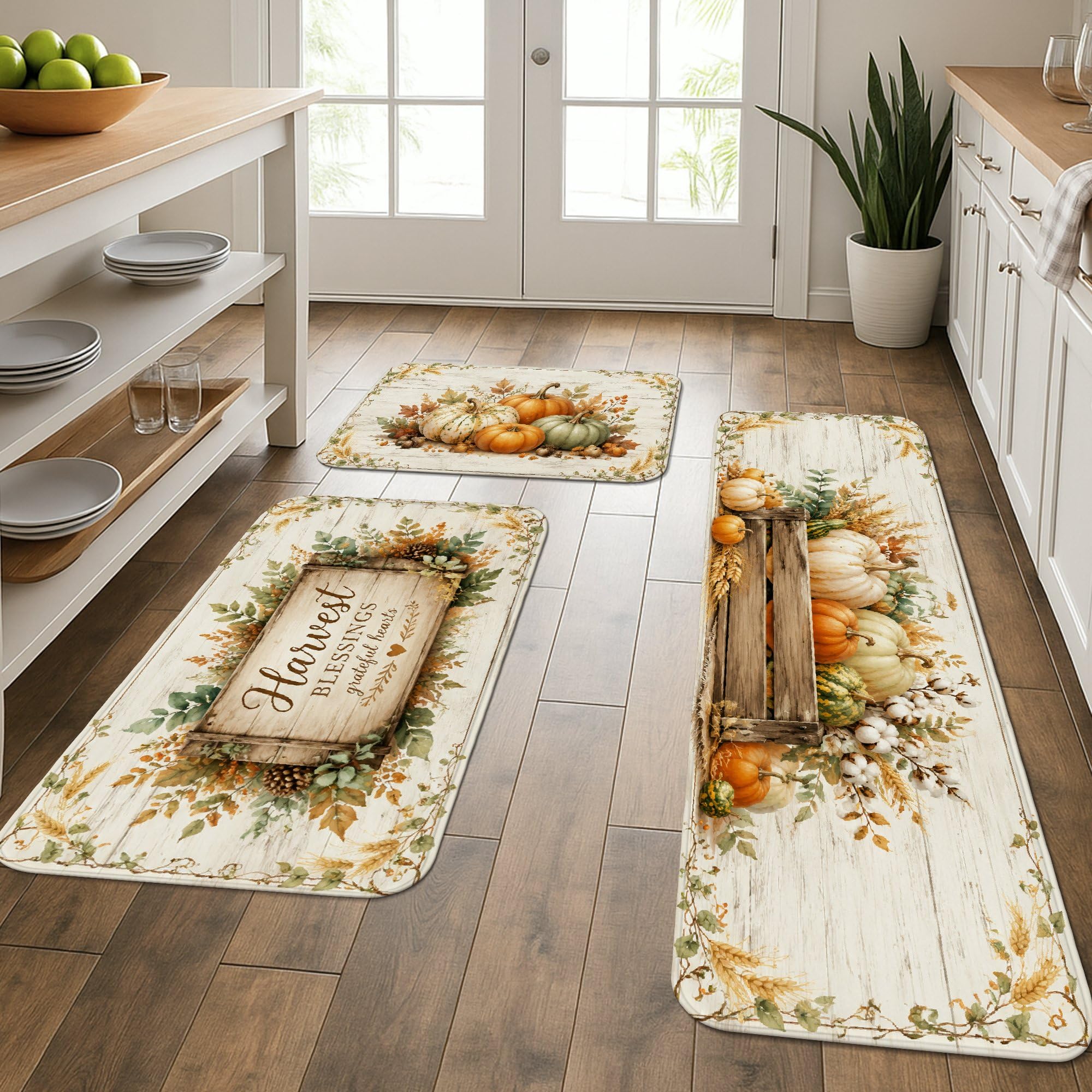 Tapis de cuisine automne orange lot de 3 rembourrés et lavables