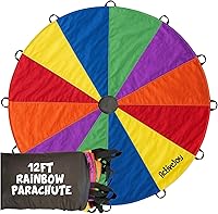 Activejoy Kids Rainbow Parachute Toy - 12ft/20ft with Handles for Gym Class, Field Day, Outdoor Games & Team Building