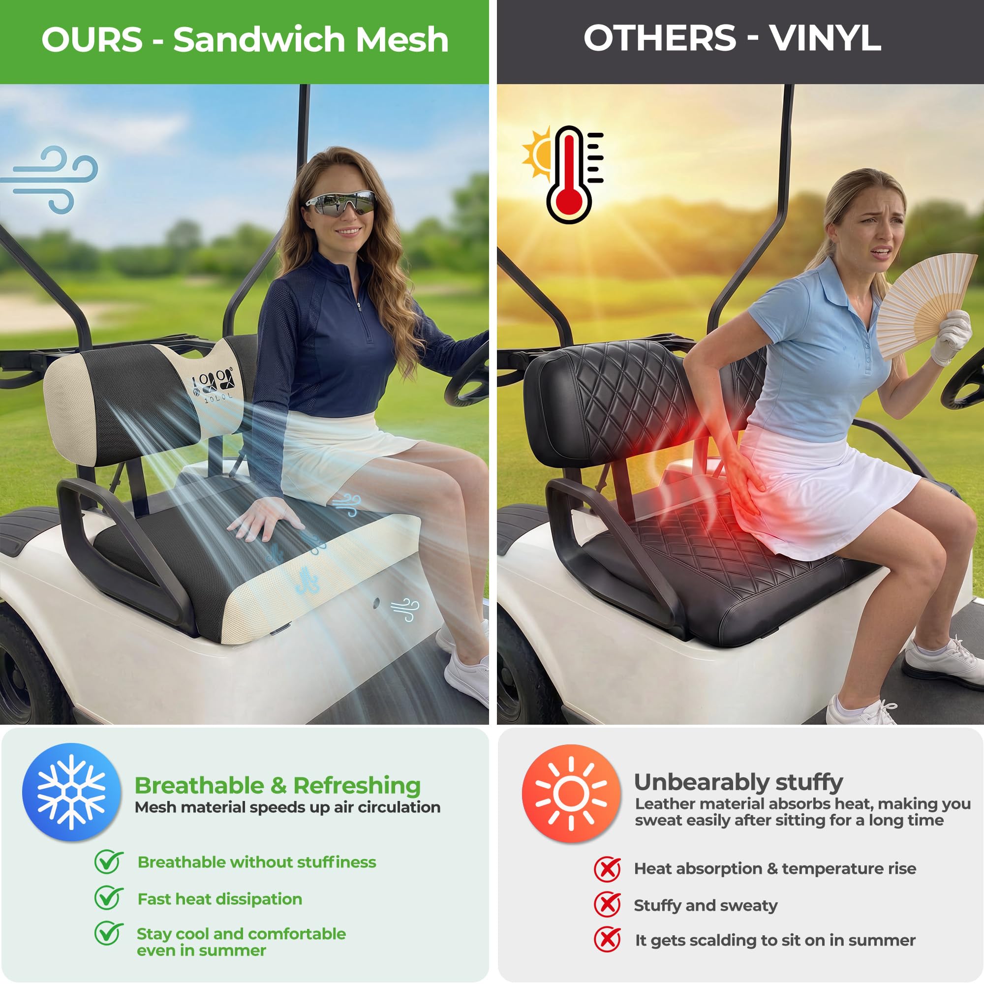 10L0L Juego de Fundas para Asientos de Carrito de Golf EZGO TXT y RXV, Transpirables y con Tejido de Malla de poliéster Lavable Gris Negro/Amarillo/Beige