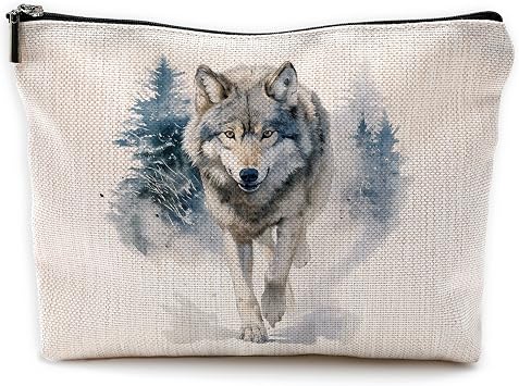 Snowy Forest Wolf Gifts for Men, Father Gifts,Woodland Animal Canvas Cosmetic Bags Toiletry Bag