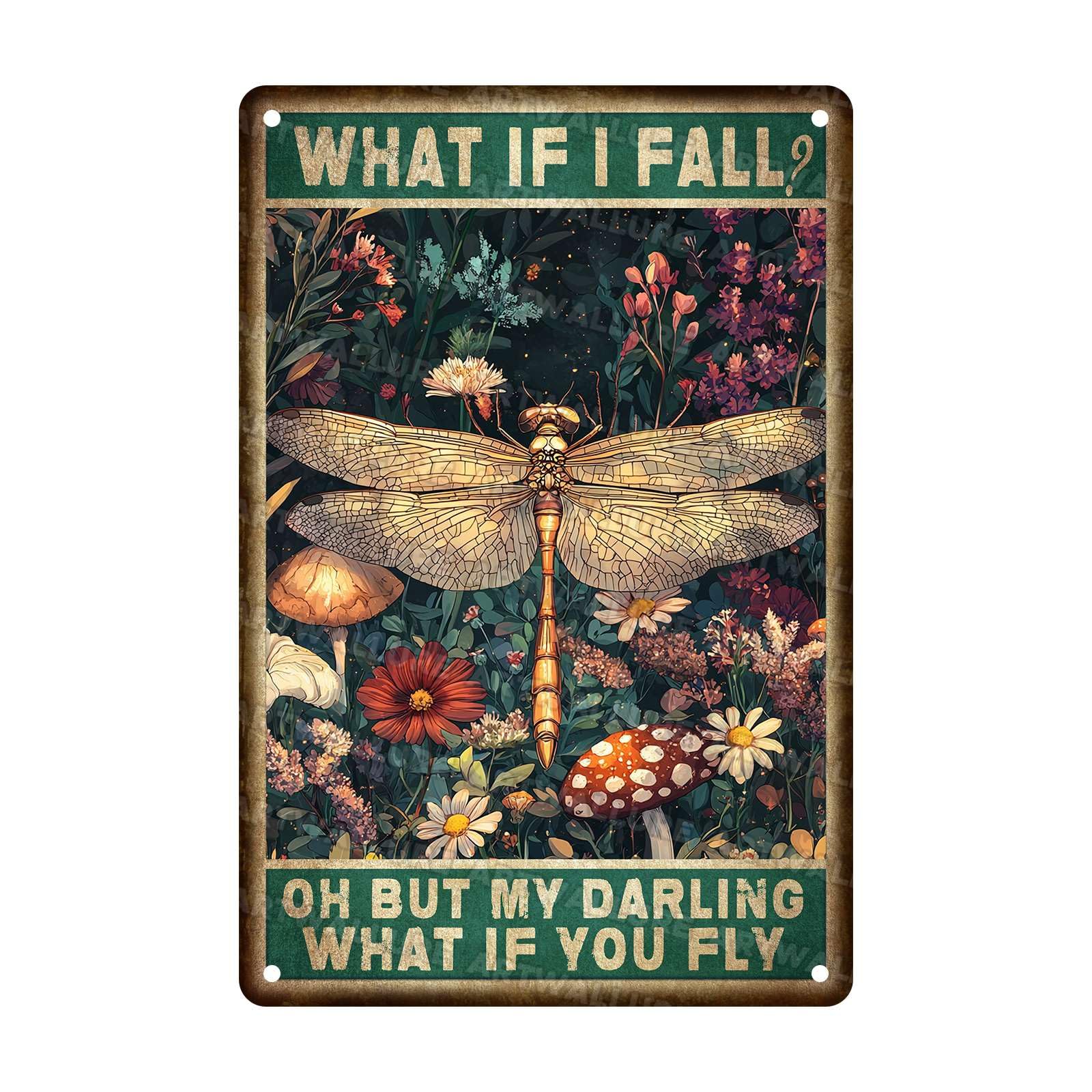 Dragonfly Vintage Metal Sign Hippie Rustic Wall Decor What If I Fall Retro Hippie Room Decor Bedroom 8x12Inch