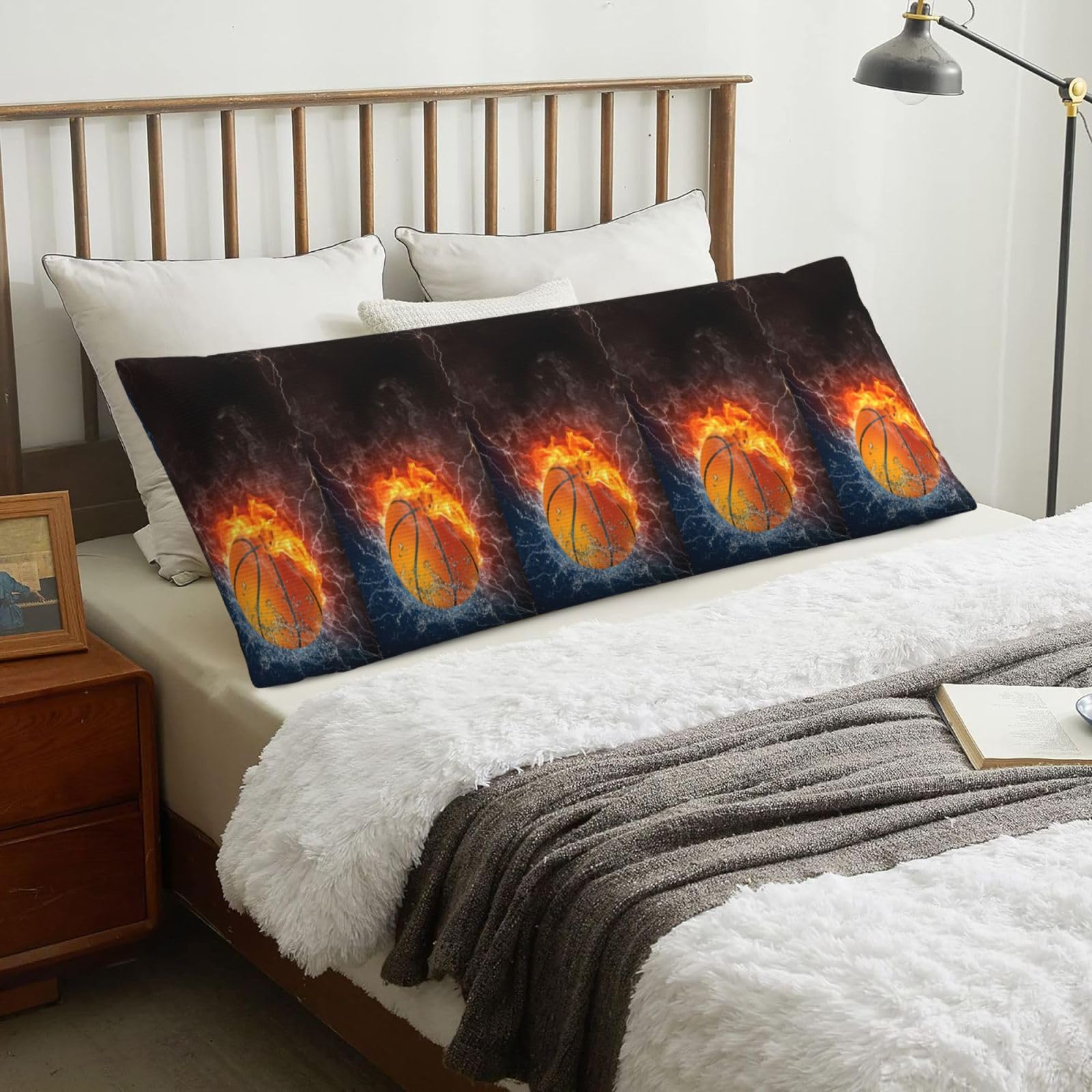 Basketball Ball On Fire And Water, Body Pillow Cover with Zipper,Long Body Pillowcase 20 x 60 in