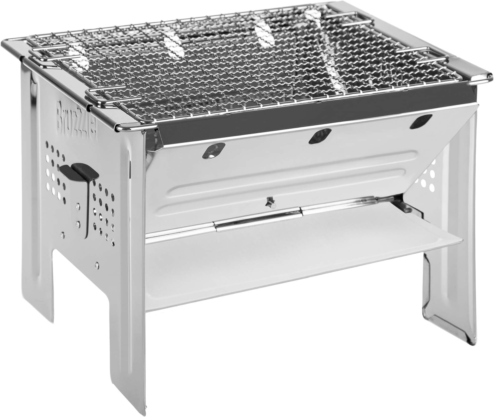 Bruzzzler to-go Charcoal Barbecue, Foldable Charcoal Barbecue, Camping Barbecue Grill, Portable, Ideal for Outdoor Trips, for Use With Charcoal/Briquettes, Foldable Camping Barbecue, Stainless Steel