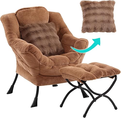 Silla Lazy con otomana, cómoda silla de lectura con reposapiés y almohada, moderna silla de descanso con reposabrazos y bolsillo lateral para sala