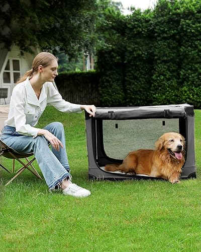 Miniatura 3 de Jaula de viaje plegable de 30 pulgadas para perros medianos y grandes, jaula portátil para perros de 4 puertas, plegable, suave, con ventanas de