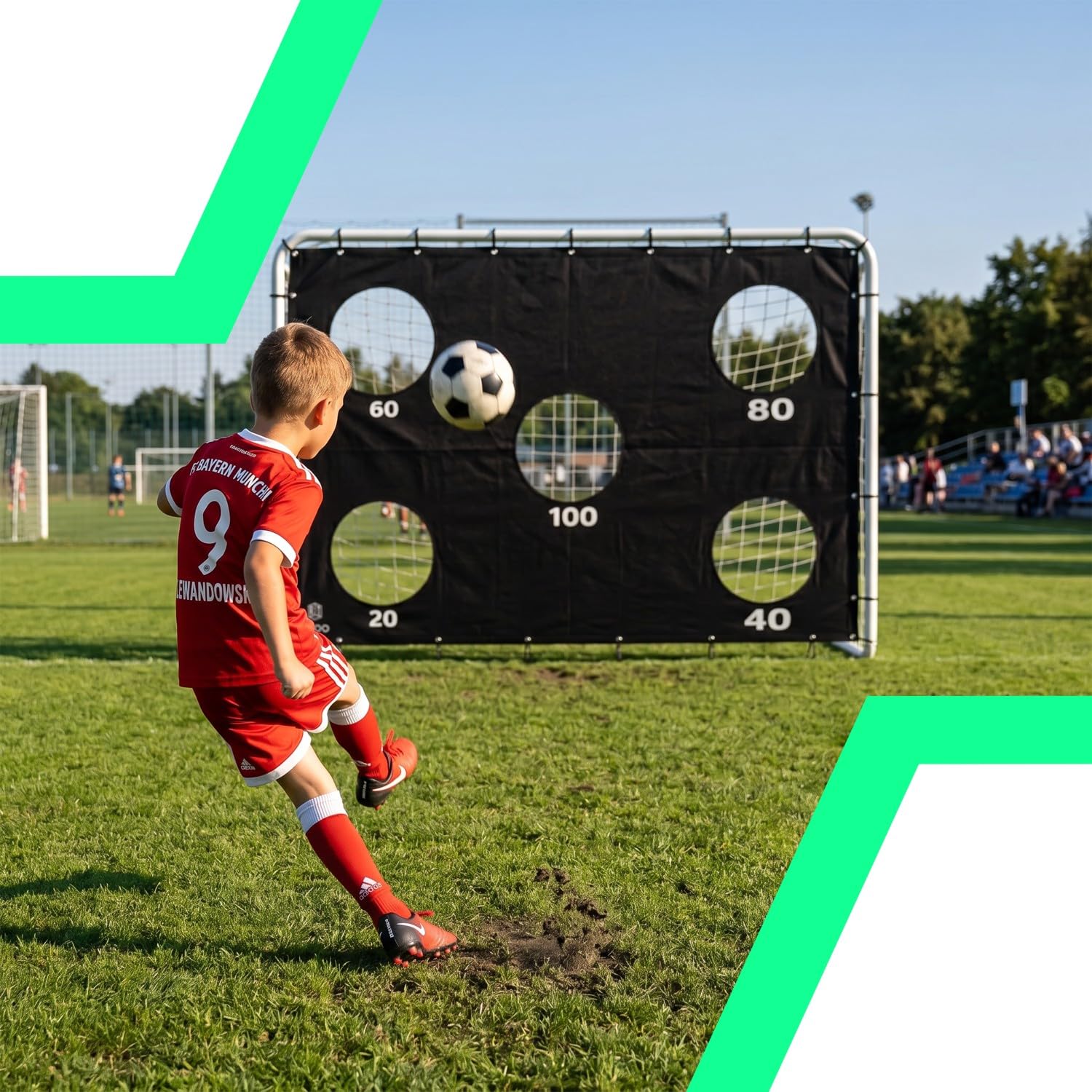 Retoo Fußballtor mit Zielwand, 240x170x85 cm Stahlrahmen, klappbar, PE-Netz | 20/60/80/100 Punkte, Metallheringe, nummerierte Rohre, Spannseile, Kunststoffclips