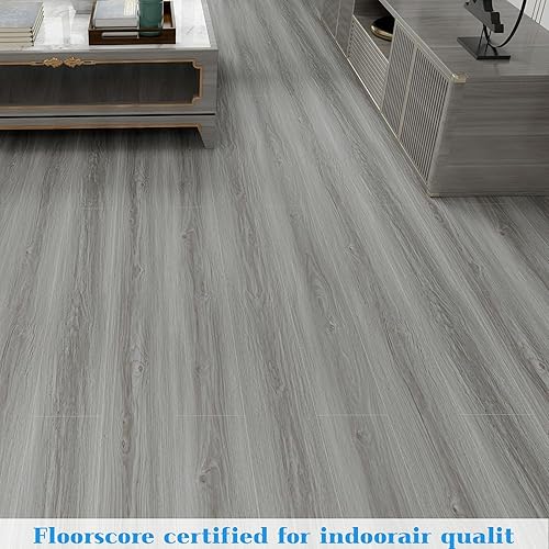 Miniatura 3 de Azulejo de suelo de madera gris para despegar y pegar, resistente al agua, (no quedan residuos pegajosos), 36 x 6 pulgadas, azulejos de vinilo