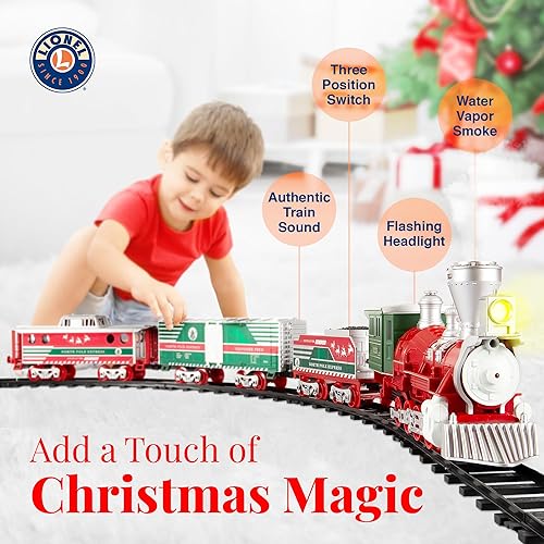 Miniatura 3 de Lionel Juego de trenes North Pole Express Holiday Train de 29 piezas con efecto de humo de vapor de agua, faro de trabajo, sonidos de bocina y
