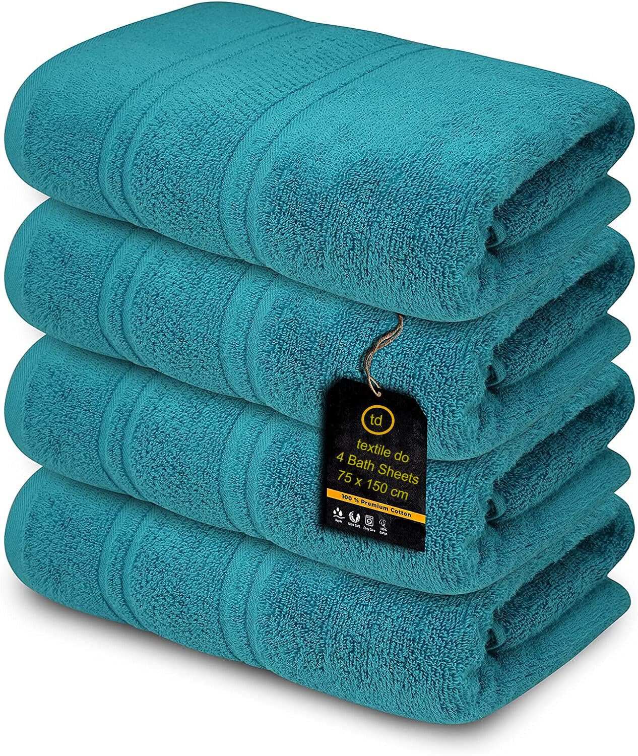 Textile Do Teal 4 X Large Jumbo Bath Sheet Towel Set (75 X 150 Cm -500 Gsm) 100% Egyptian Cotton Bath Sheets Big Towels (, Cotton)
