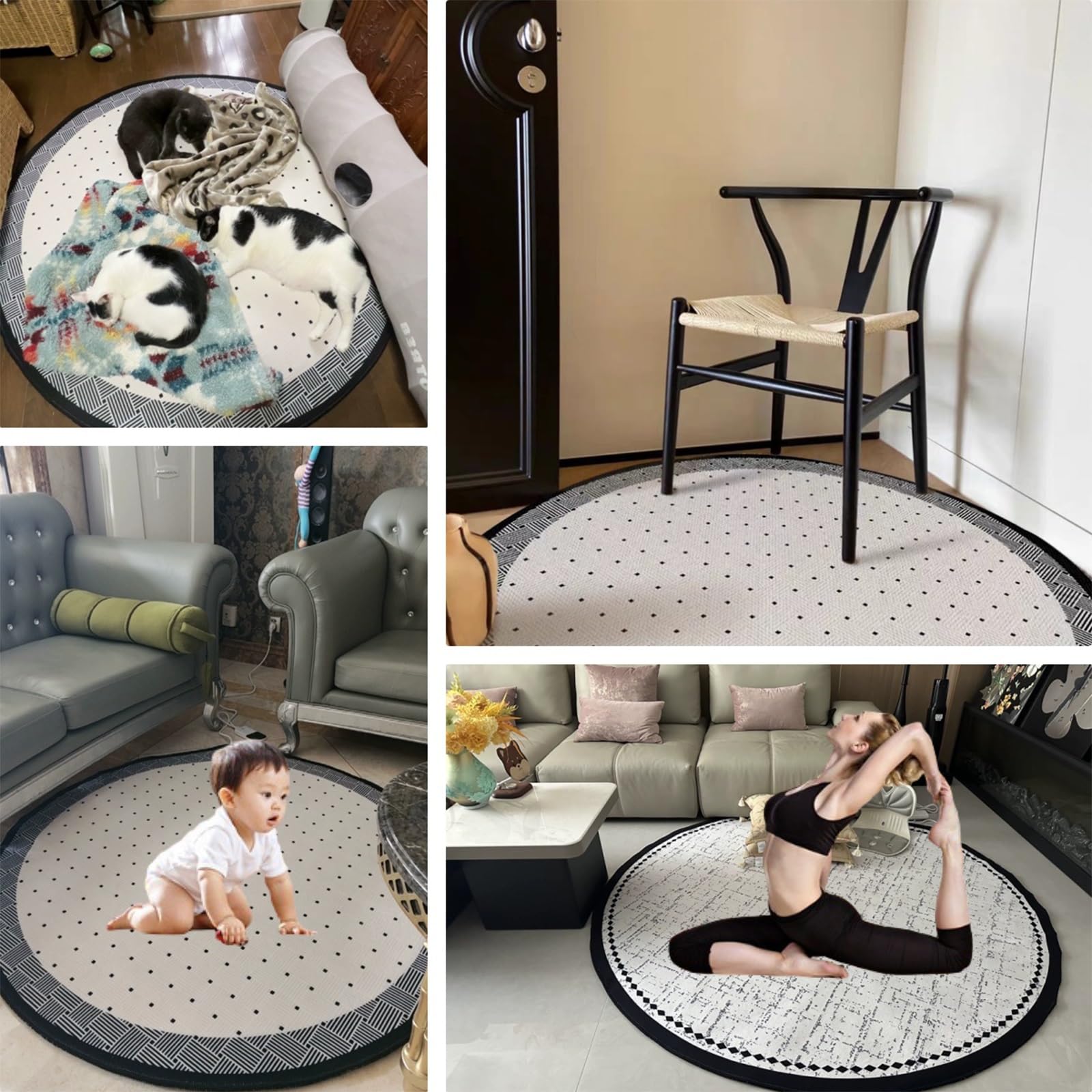 Alfombra eléctrica calefactable de 120 cm, alfombra redonda grande con calefacción para dormitorio, con sensor de presencia y temperatura ajustable, ideal para habitaciones(E)