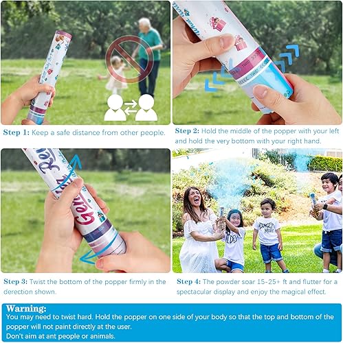Miniatura 5 de Paquete de 6 cañones de polvo de confeti para revelación de género para niños, ideas de suministros de fiesta de revelación de género, color azul
