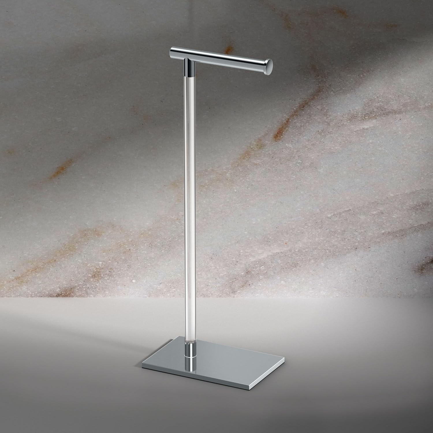 Chrome and Acrylic Freestanding Toilet Paper Holder with Weighted Base