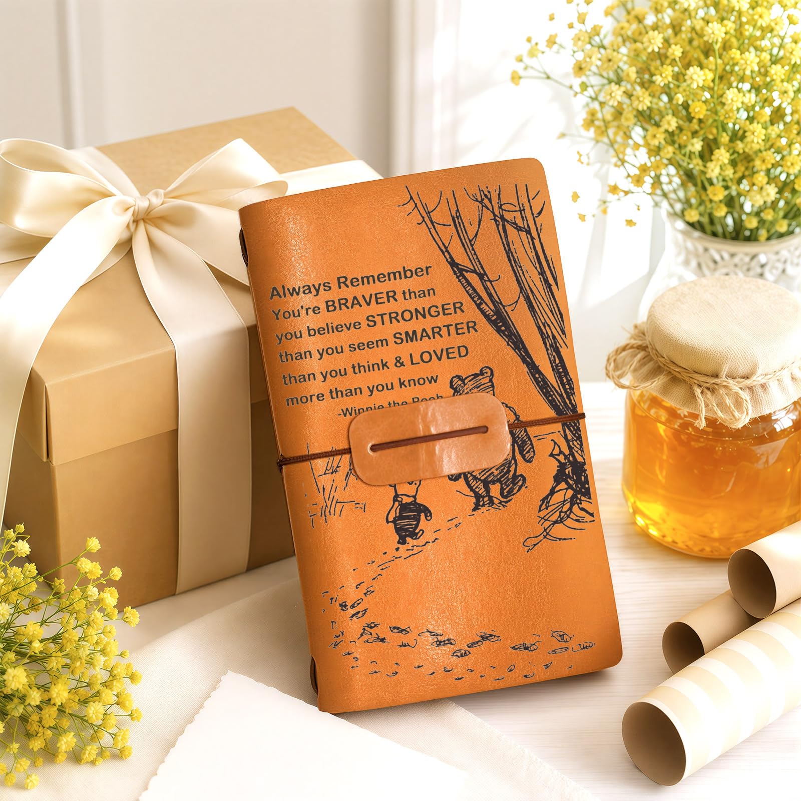Skórzany dziennik dla córki syna od mamy taty – Always Remember You Are Braver Travel Photo Diary Notebook-Inspirujący notatnik prezentowy dla dzieci, nastolatków, ukończenie szkoły, prezent