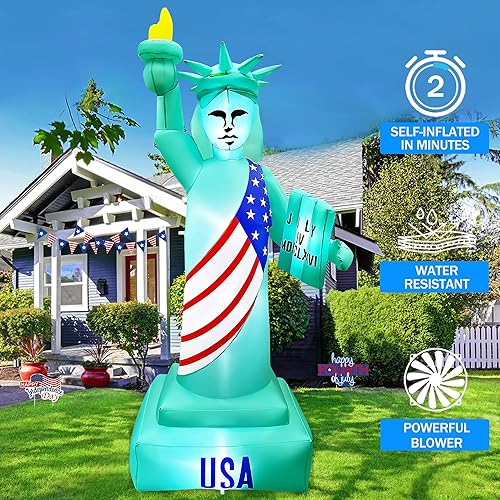 Miniatura 5 de SEASONBLOW Estatua inflable patriótica de 8 pies para el Día de la Independencia de la Libertad, decoración del 4 de julio para el hogar, patio,