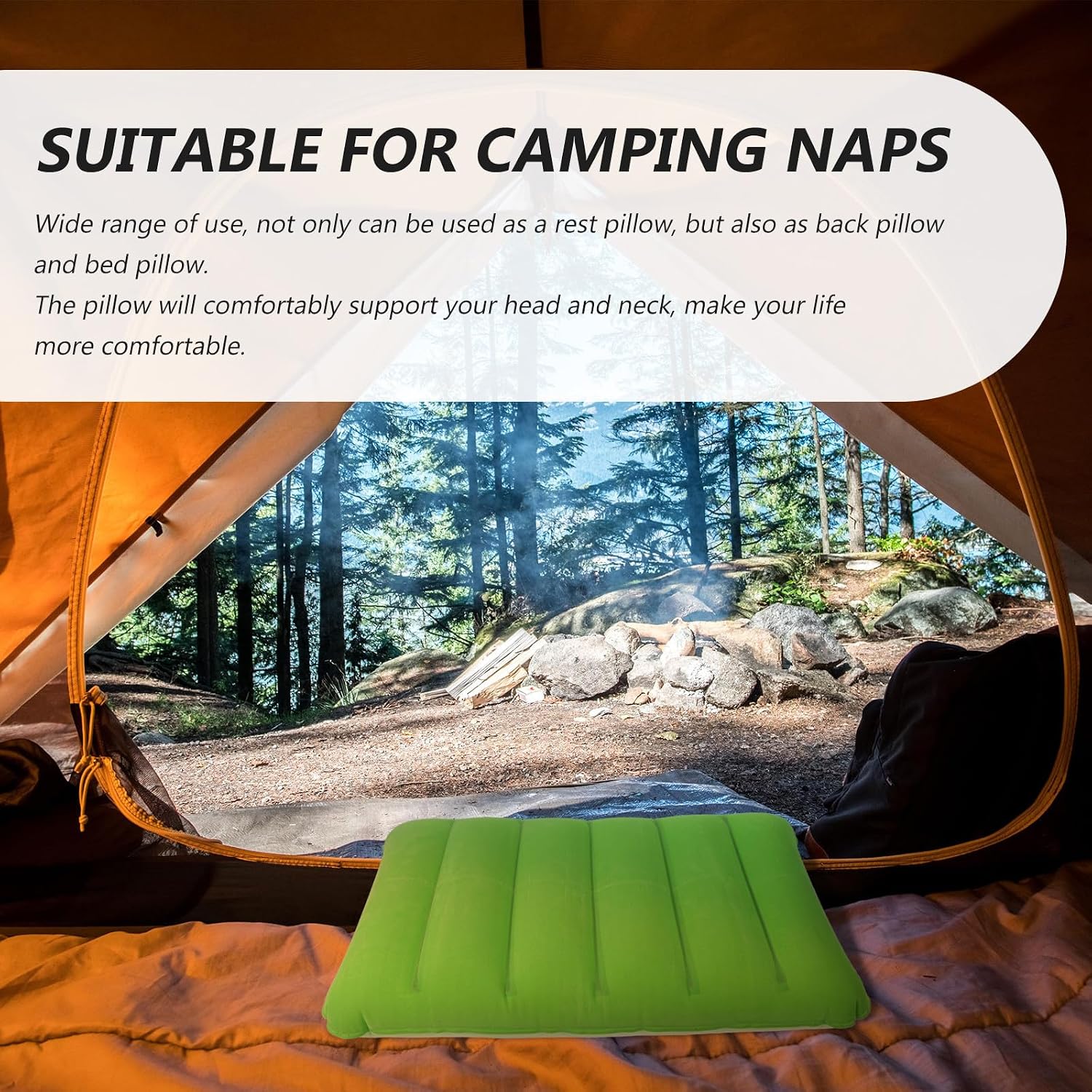 GLEAVI Inflatable Travel Pillow Thickened PVC Sleeping Cushion with Flocked Surface Portable Camping and Office Resting Pillow for Outdoor Nap