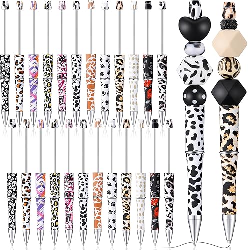 Teling 24 bolígrafos de cuentas de plástico, bolígrafos de cuentas surtidos, bolígrafos florales de leopardo, estampado de grafiti floral,