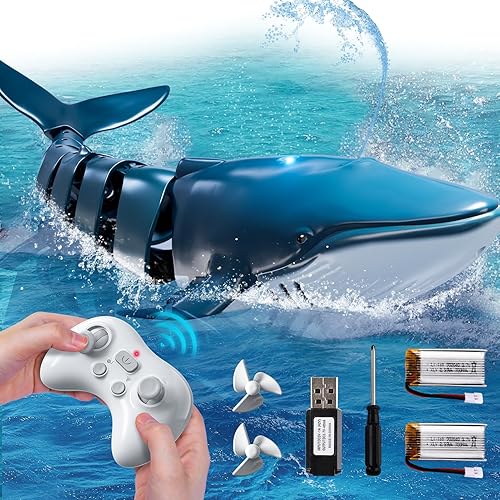 Vista 9 de Juguetes de tiburón a control remoto para niños, escala 1:18 de alta simulación para piscina, juguetes de barco de peces RC eléctricos de 2.4Ghz