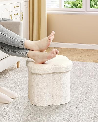 Miniatura 4 de B FSOBEIIALEO Cubo otomano de almacenamiento, otomanas en forma de flores con reposapiés de almacenamiento para sala de estar, asiento otomano