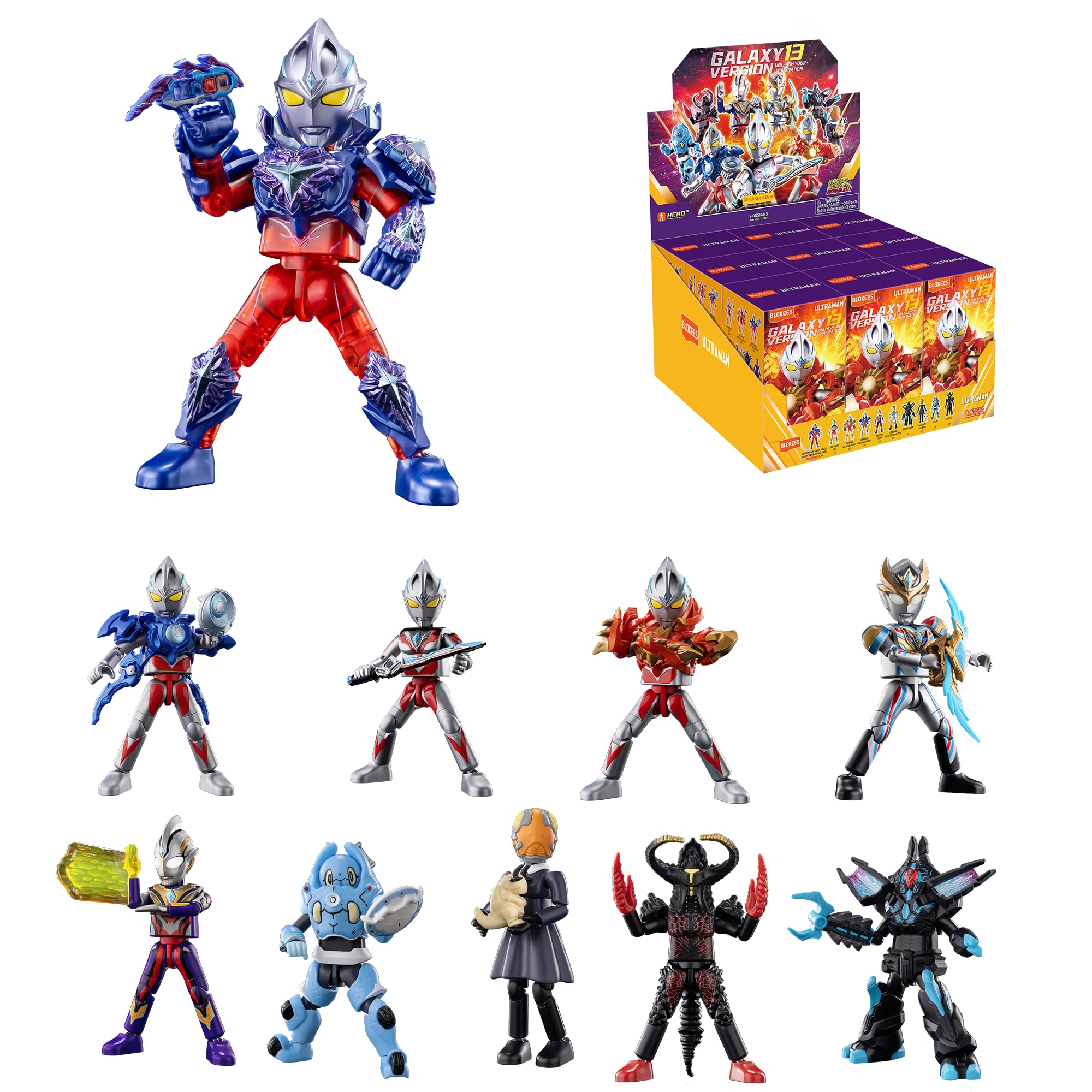 BLOKEES Ultraman | Galaxy Version 9pc PDQ Wave 13 | Unleash Your Imagination | Model Kits | Ages 9+