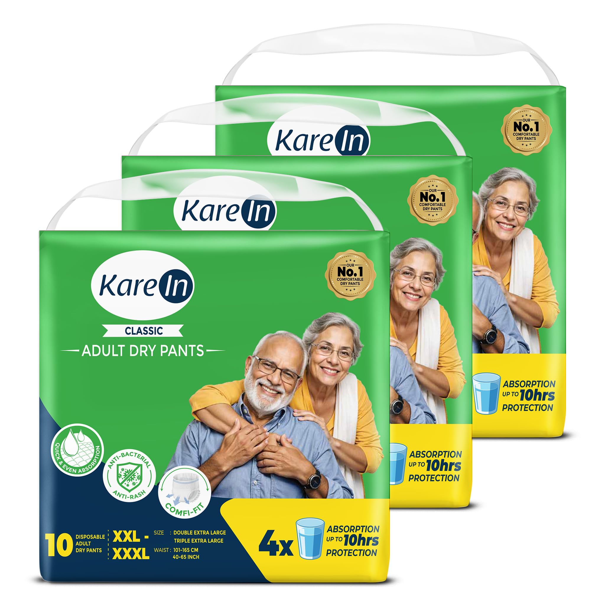 Karein Classic Adult Diaper Pant XXL-XXXL Size, Waist (101-165 cm 40-65"), 30 Unit, Long Protection Hour, Unisex, Quick & Even Absorption, Anti-Bacterial, Leakproof, Odour Control, Wetness Indicator