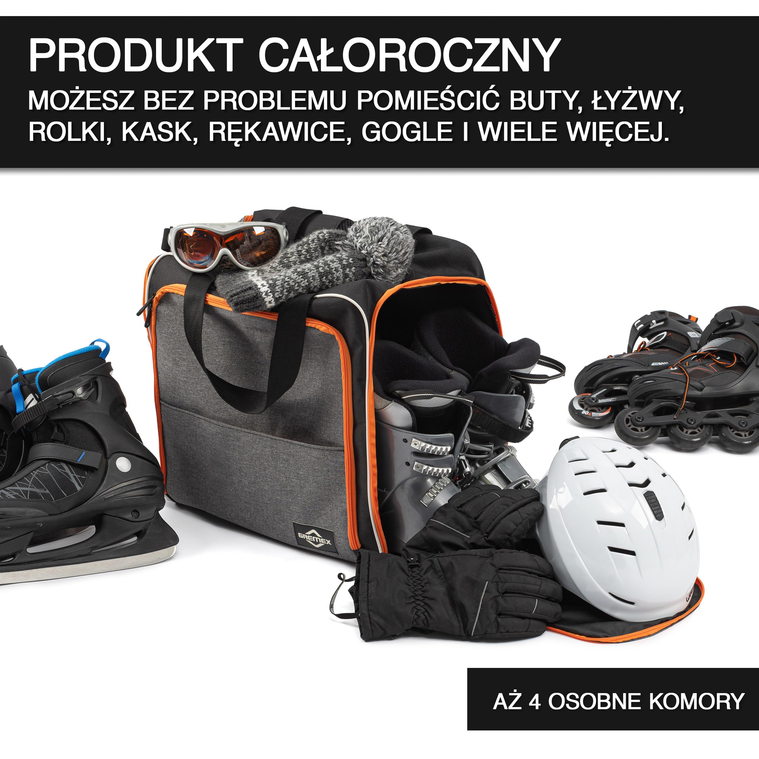 Torba na buty narciarskie z miejscem na kask - Wodoodporna torba na buty narciarskie z przegrodą na kask - Torba na buty narciarskie i kask - Plecak na buty narciarskie z przegrodą na kask