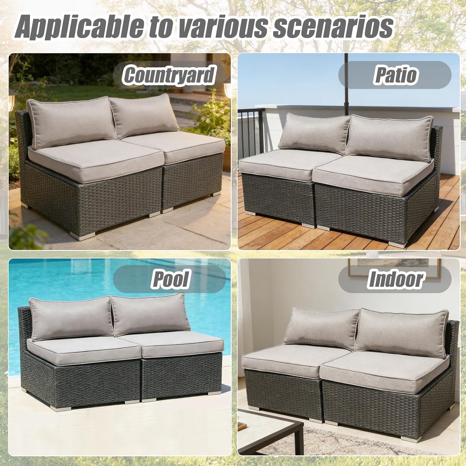 4 Piece Patio Cushion Covers Replacement Splashproof Fade Resistant Outdoor Sofa Slipcovers with Zippers for Sectional Furniture Seat & Backrest (Light Gray,24.8x24.8x3.54 Inches)