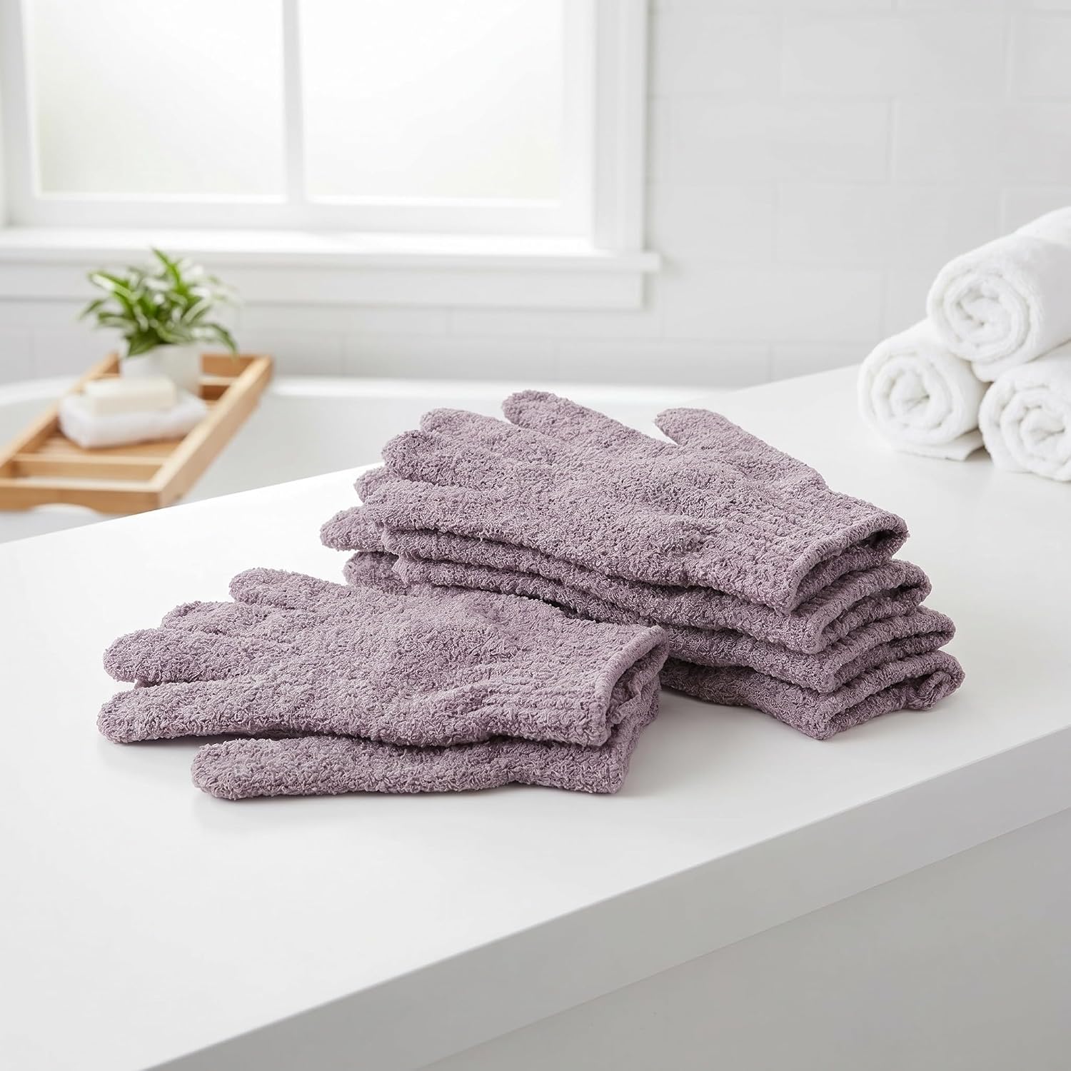 TEHAUX 5 Pairs Exfoliating Bath Scrubber Gloves for Body with Five Finger Design, Ergonomic Fit, and Mild Cleansing, Polyester Shower Mittens for Men and Women, for Bath and Post Workout