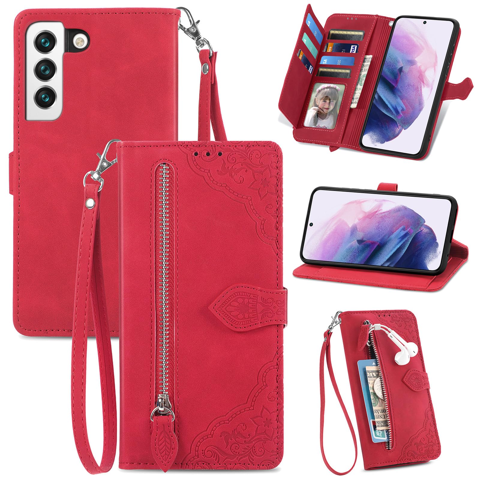Étui portefeuille compatible Samsung Galaxy A06 housse cuir rouge rabat - 8