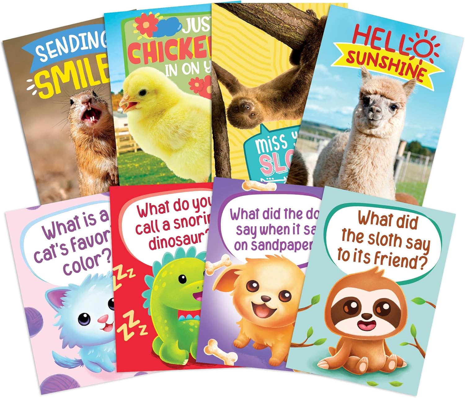 T MARIE 48 Funny Colorful Notecards Set with Envelopes - Unique Designs with No Repeats 4.5” x 6.25” - Cute and Funny Animal Notecards Ideal for Kids, Family, Friends, Teachers and more