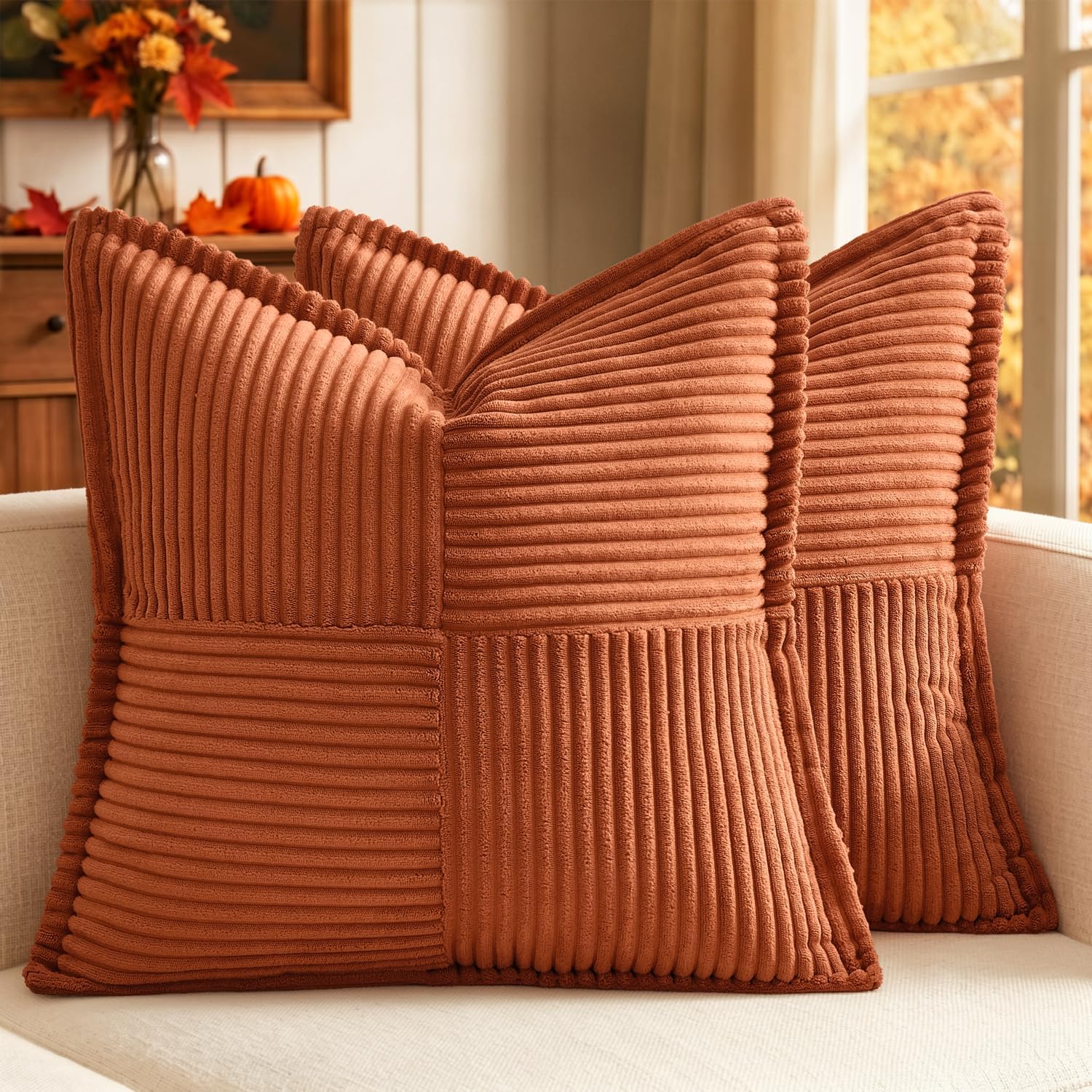 MIULEE Fall Burnt Orange Decorative Throw Pillow Covers for Couch 18x18 in