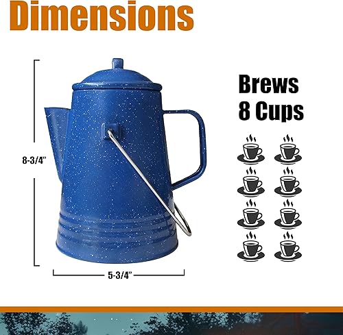 Miniatura 3 de Grip Percoladora de café (azul) - Acero esmaltado duradero - Prepara café sobre el fuego - Camping, senderismo, mochilero, pesca, caza - (8 tazas)